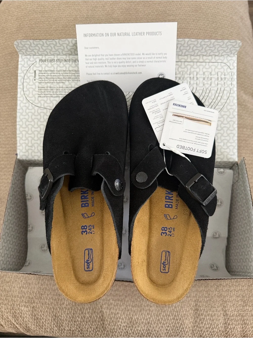 Birkenstock Boston Black Suede Soft Footbed Unisex Clogs EU 38-45